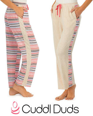 2 Pack Cuddl Duds Lounge Sleep Pants Pink Hearts Aztec Sweater Knit Pockets 2XL